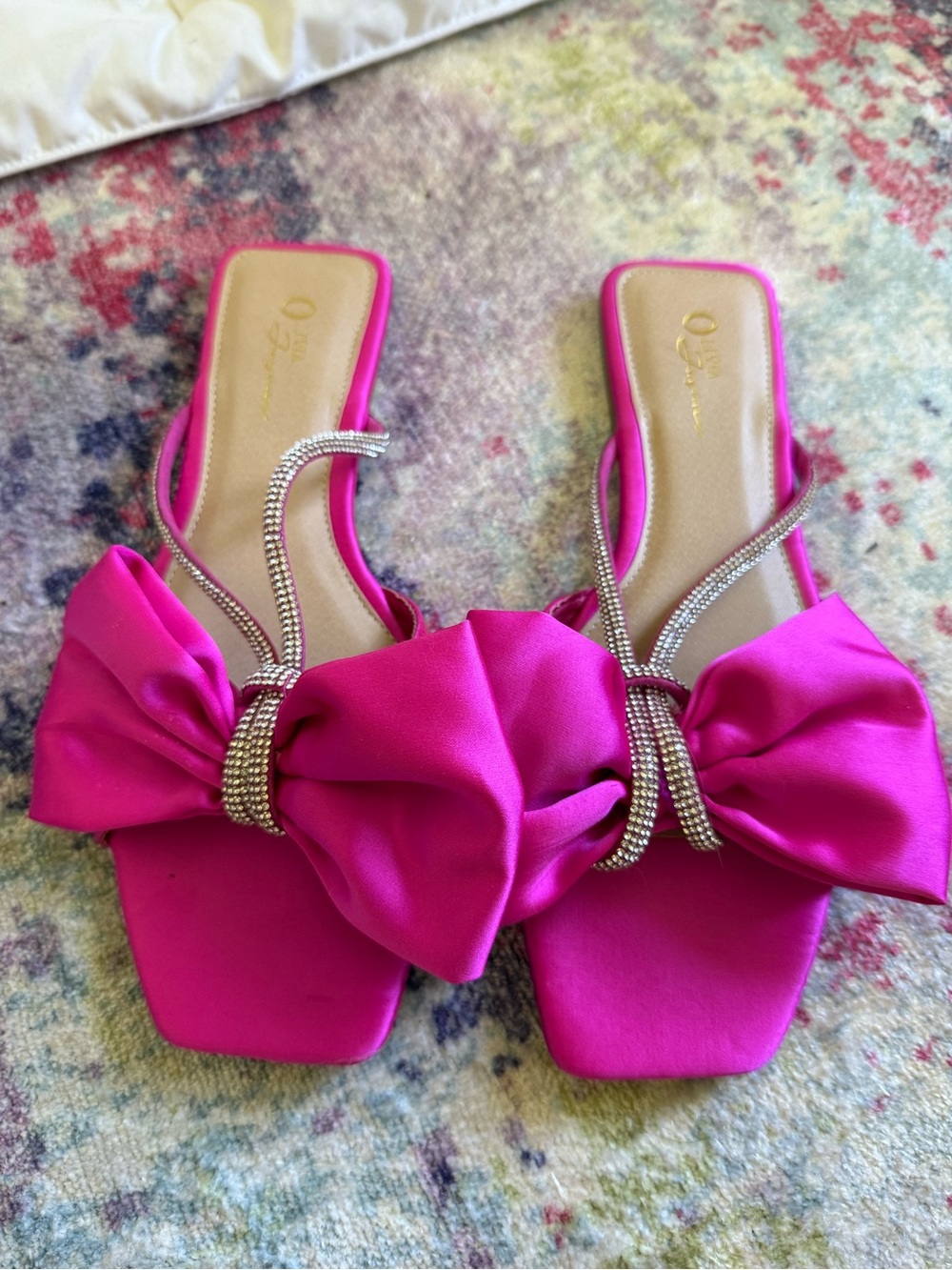 Pink Bow Slide Sandals with Rhinestone Straps